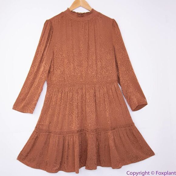 NEW Madewell Mockneck Ruffle-Hem Mini Dress in Cheetah Jacquard, XL - Picture 3 of 16